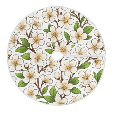 Imagem de Wassud Saia para árvore de Natal com laços seguros, 128 cm, flores de cerejeira, tapete festivo de árvore de Natal para festas de ano novo, decoração de casa