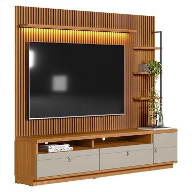 Imagem de Painel Para Tv Até 75 Polegadas Ripado Com Rack E Módulo Direito Nature E Off White D'rossi