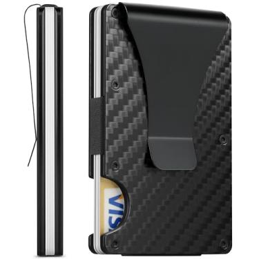 Imagem de FIRDIKT Carteira masculina minimalista de fibra de carbono, porta-cartão de crédito, clipe de dinheiro e alça para dinheiro, carteira masculina fina RFID, Fibra de carbono fosca s1, Minimalist Wallet