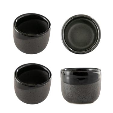 Imagem de Conjunto de copos de saquê japonês de porcelana Ochoko de 118 ml de saquê quente ou frio para casa ou restaurante, uso de cerâmica vitrificada reativa (preto fosco)