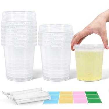 Imagem de ASEVAT Copos de plástico com tampas e canudos, balde de plástico transparente com tampa, baldes de gelo para festas, copo reutilizável de grau alimentício com tampas, recipientes de delicatessen com