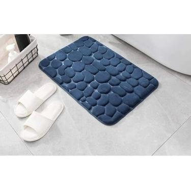 Imagem de Kit 2 Tapetes de Banheiro Antiderrapante Super Soft 60x40cm – Tapete de Banho Absorvente Macio Luxo (PARALELEPIPED AZUL)