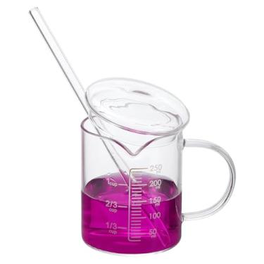 Imagem de PATIKIL Copo medidor de vidro de 250 ml, copo de vidro borossilicato graduado copos de medida líquida com tampa de vidro bico em forma de V para cozinha bebendo restaurante, balança impressa branca