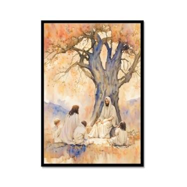 Imagem de Aquarela Jesus Retrato Deus Cristão Arte de Parede Cristo Impressão em Tela Pintura Imagens de Parede para Sala de Estar Decoração de Casa (SKU3,12x40,6 cm = (30x40 cm), Moldura de Metal Preto)