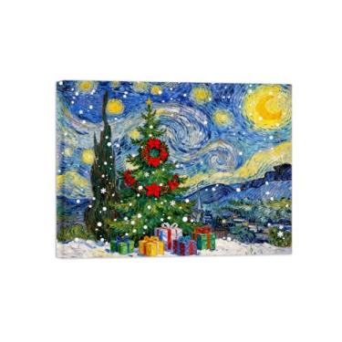 Imagem de BMZFYBS Arte de parede paisagem imagem em tela - árvore noturna estrelada - impressão de pintura moderna decoração para sala de estar pronta para pendurar tela embrulhada 60x80cm24x31in