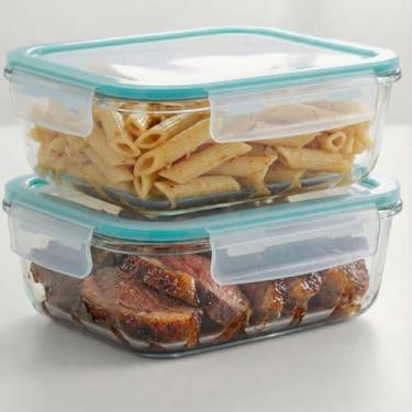 Imagem de Potes de Vidro Herméticos com Vedação de Silicone, Retangular, 1500ml, Resistente a Forno, Micro-ondas e Freezer, 2 Peças (Azul)