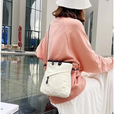 Imagem de Bolsa transversal utilitária de lona unissex estilo coreano japonês bolsa quadrada, Branco, Medium