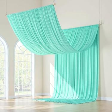Imagem de gogoparti Cortinas de teto verde-menta de 3,5 x 6,8 m para casamentos e festas – 2 painéis de cortinas de 1,5 x 5,8 m, tecido sem rugas para decoração de tendas, aniversário e pano de fundo de fotos