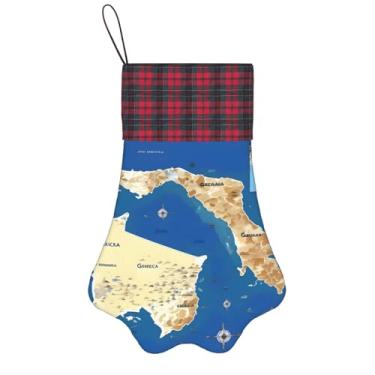 Imagem de SKKNT Impressão de mapa da Grécia Meias de Natal Animais de Estimação Decoração de Natal Cães Gatos Árvore Decoração Doce Presente Conveniente