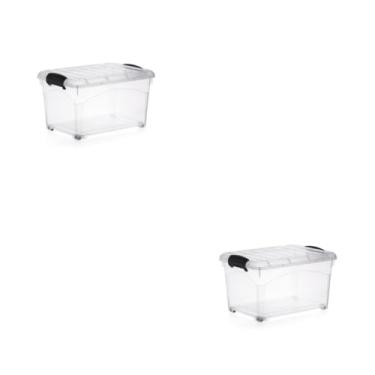 Imagem de Caixa Organizador 95 Litros Reforçada Com Trava Tampa e Rodinhas Empilhável Transparente(2 CXS 95 TRANS)