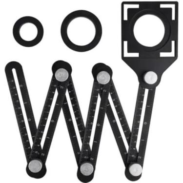 Imagem de Régua Universal Multifuncional de Liga de Alumínio, Preta, 22x10,5cm, 6 Peças com Botões de Metal, para Carpintaria, Azulejos e Construção