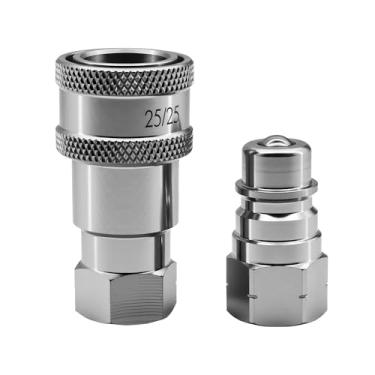 Imagem de Ovabeyna 1/10.2 cm corpo x 1/10.2 cm NPT acoplador hidráulico face rápida Skid Steer cartucho coletor, ISO 16028 acopladores de face plana padrão Poppet Pioneer Style