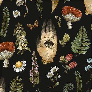 Imagem de Luvdecor Papel de parede floral preto, papel de parede removível para locatário para banheiro, boho, botânico, texturizado, papel de contato para arte de parede de armário 44,5 x 299,7 cm