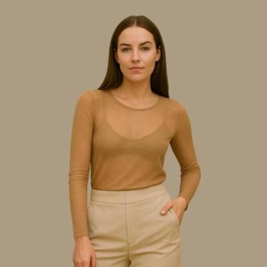 Imagem de Blusa Básica Feminina em Tule Transparente para Sobreposição - Cacharr
