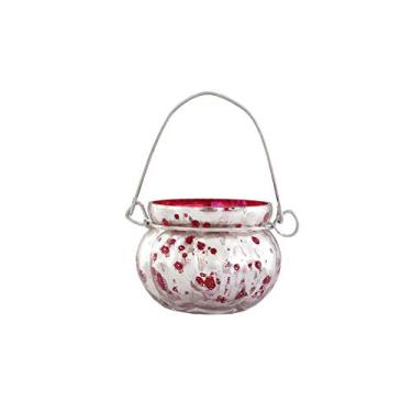 Imagem de Cachepot para Vela em Vidro Metalizado Roxo com Alça – Decorativo Luxuoso para Mesa, Estante e Aparador – 5 x 6,5 cm