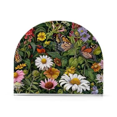 Imagem de Porta-guardanapos de flores e borboletas acrílico, porta-guardanapos de papel para cozinha, dispensador de guardanapos de restaurante para guardanapos de papel de jantar