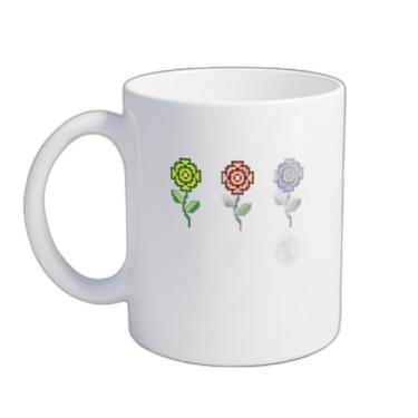 Imagem de Caneca Xícara de Café Porcelana 300ml com Desenho Pixel Art Flor Rosa