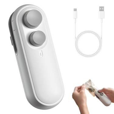 Imagem de Mini seladora de bolsa, mini seladora 2 em 1 com cortador e ímã, seladora térmica recarregável com lascas magnéticas, máquina de revenda de sacos portáteis para salgadinhos, sacos plásticos