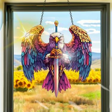 Imagem de Apanhador solar de acrílico colorido, decoração de janela suspensa de apanhadores de sol de águia, arte de parede de arco-íris, para sala de estar, quarto, varanda, decoração de jardim interno e