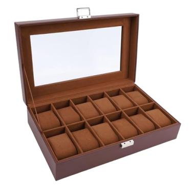 Imagem de Fockety Caixa de Relógio, Organizador de Caixa de Relógio de Couro Com 12 Slots Com Tampa de Vidro Grande e Almofadas, para Homens e Mulheres, Exibição e Armazenamento de Joias