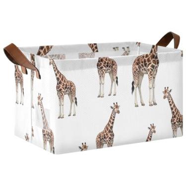 Imagem de Caixas de armazenamento dobráveis para armário com alças, 43 x 29 x 25 cm, organizador de roupas branco girafa, pacote com 2