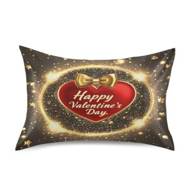 Imagem de Wassud Fronha de cetim com círculo dourado e coração vermelho para cabelo e pele, fronhas de seda lisa, tamanho queen, respirável, com fecho de envelope