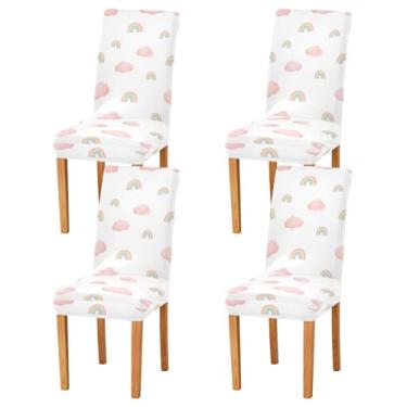 Imagem de Capas de cadeira arco-íris com nuvens rosa pastel para casamento, removíveis, laváveis, conjunto de 2 capas para cadeira de sala de jantar, festa em casa, hotel, cerimônia de casamento