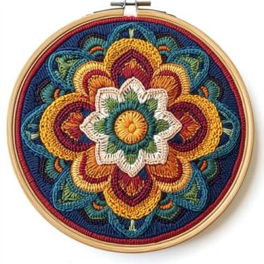 Imagem de Kits de agulhas de punção DIY, flor de mandala, fácil para iniciantes, conjunto de bordado com padrão estampado de argola para amantes de artesanato e decoração de casa-14