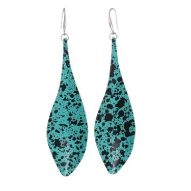 Imagem de Brincos femininos com pingente de gota Boho - Brincos retrô turquesa e preto com estampa de respingos de gota longa, pingente oval de folha artística, leve, joia de presente para sua festa, uso diário