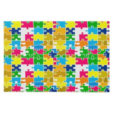 Imagem de Wassud Tapete de porta com padrão de quebra-cabeça 61 x 89 cm, tapete de área lavável antiderrapante com suporte de borracha, tapete macio e macio para sala de estar, quarto, entrada, entrada