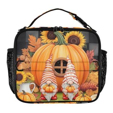Imagem de Joisal Lancheira fofa de outono gnomos abóbora meninas mulheres lancheira infantil masculina lancheira para trabalho bolsa térmica portátil com alça de ombro ajustável