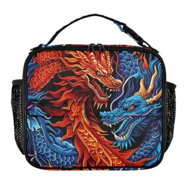 Imagem de Joisal Lancheira Blue Red Dragons para mulheres, meninas, lancheira masculina e infantil, lancheira para trabalho, bolsa térmica de alimentos portátil para meninos