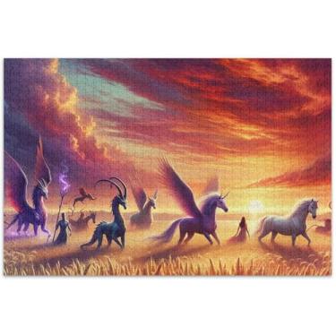 Imagem de Quebra-cabeça de campo de monstros cavalos para adultos 1000 peças decoração de arte pintura natureza quebra-cabeça presentes para jogo de elefante branco, 75 x 40 cm