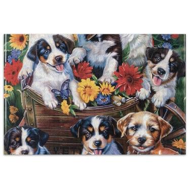 Imagem de Quebra-cabeça fofo de cachorro, flor, cachorro, 500 peças, adulto, colorido, floral, natureza, quebra-cabeça divertido e bobo