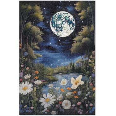 Imagem de Quebra-cabeça com flores silvestres iluminadas pela lua, 500 peças para adultos, presentes natureza, quebra-cabeça, família, brinquedo, arte