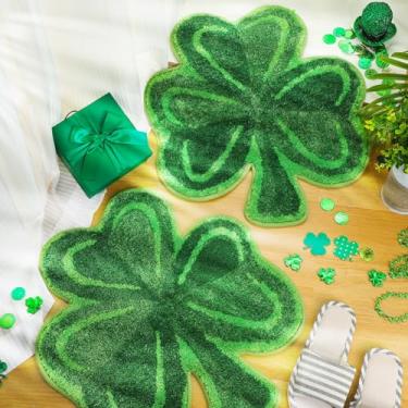 Imagem de Cindeer 2 peças tapete de trevo de dia de São Patrício, tapetes de banheiro verde antiderrapante tapete decorativo de São Patrício lavável tapetes de cozinha para decoração de chuveiro de casa (estilo