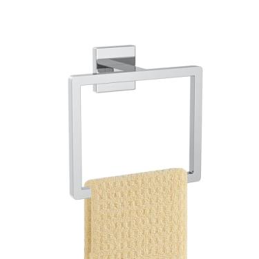 Imagem de Anel de toalha cromado polido suporte de toalha de mão quadrado cabide de toalha acessórios de hardware de banheiro toalheiro de parede de aço inoxidável