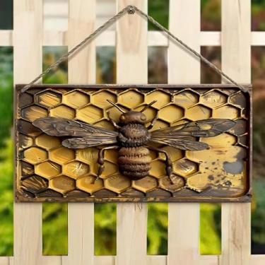 Imagem de Placa de pendurar de 10 x 20 cm - decoração rústica de casa de fazenda de favo de mel envelhecida para cerca, varanda, jardim (casa vintage e design floral)