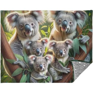 Imagem de TSENQUE Linda família coala cobertores grandes personalizados para sofá escritório cobertores de sofá para mulheres presente cobertor de sherpa decorativo 177,8 cm x 139,7 cm