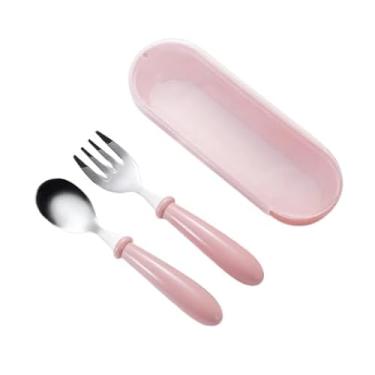 Imagem de Talheres Infantil Aço Inox Colher Garfo Kit Com Estojo (Rosa)