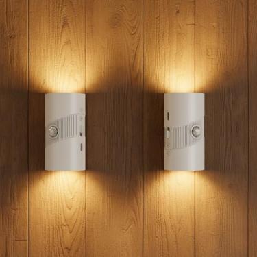Imagem de Tomshine Luminária de parede recarregável sem fio (pacote com 2) - Luz noturna com sensor de movimento operada por bateria, arandela adesiva de parede com 3 modos, 3 temperaturas de cor e 4 brilho