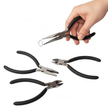 Imagem de Jogo de 3 Mini Alicates 4,5 Polegadas, Aço Carbono, Preto, Bico Meia Cana, Corte Diagonal e Universal, 200g