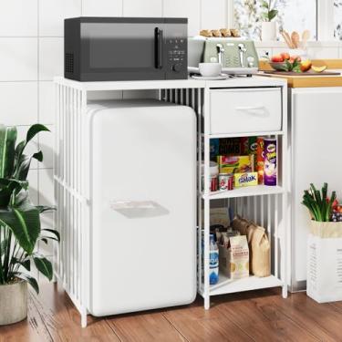 Imagem de VOWNER Mini armário de geladeira com tomada, 3 andares, estilo industrial, cozinha, microondas, prateleira de padeiro com gaveta, prateleira de armazenamento para cozinha doméstica, dormitório