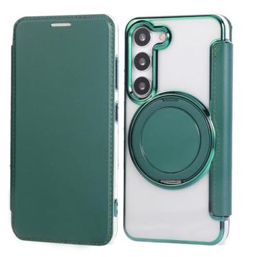 Imagem de Capa carteira para Samsung Galaxy S22 Plus com 3 compartimentos para cartão, bloqueio RFID, suporte de anel giratório de 360° e compatibilidade magnética, capa traseira transparente à prova de choque