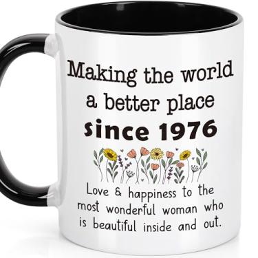 Imagem de LEJIAJINW Presentes de aniversário de 50 anos para ela - Decorações vintage de 1976 para mulheres, mães, amigas, presentes de aniversário - Caneca de café presentes