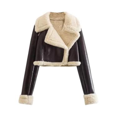 Imagem de Jaqueta De Couro Cropped Com Zíper Dupla Face Para Mulheres Estilo Out