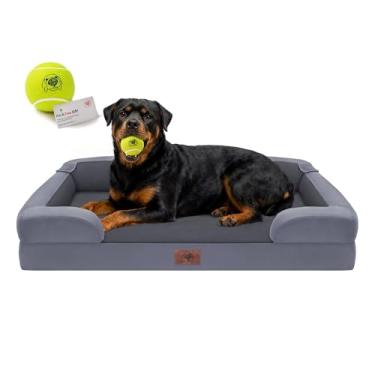 Imagem de Cama ortopédica para cães extragrande, caixa de ovos, impermeável, 2GG, espuma viscoelástica com capa removível lavável e fundo antiderrapante, brinquedo de bola de tênis, 114 x 89 cm