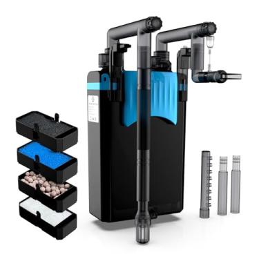 Imagem de FZONE Filtro de pendurar na parte de trás, filtro HOB de 4 estágios para mini e nano tanques de mesa, fluxo ajustável de 106 GPH, com saídas de chuva, bico de pato, fluxo direto.