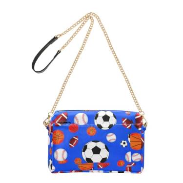 Imagem de Bolsa de ombro feminina azul com alça de corrente transversal de couro PU para celular