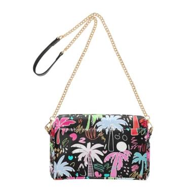 Imagem de Joitme Bolsa feminina com palmeiras coloridas vibrantes e transversais para celular, bolsa de ombro de couro PU, alça de corrente